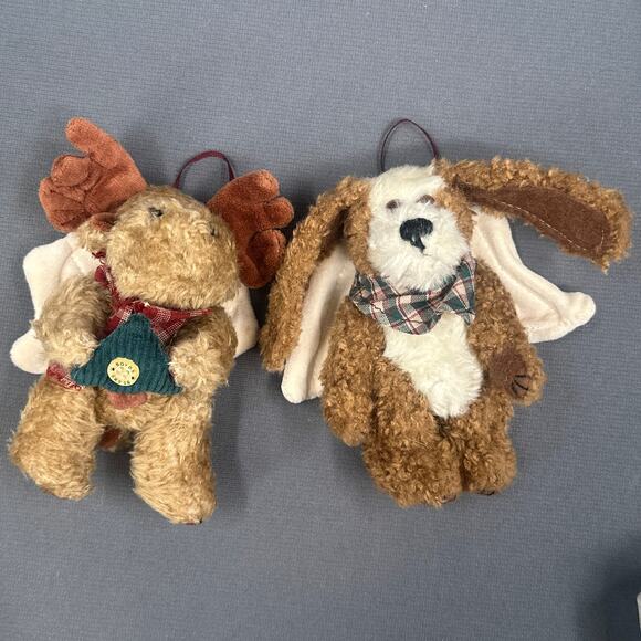 VTG Boyds Bears Plush Ornaments Set Dog Angel Moose Angel 5” Brown Collectible - Picture 1 of 16